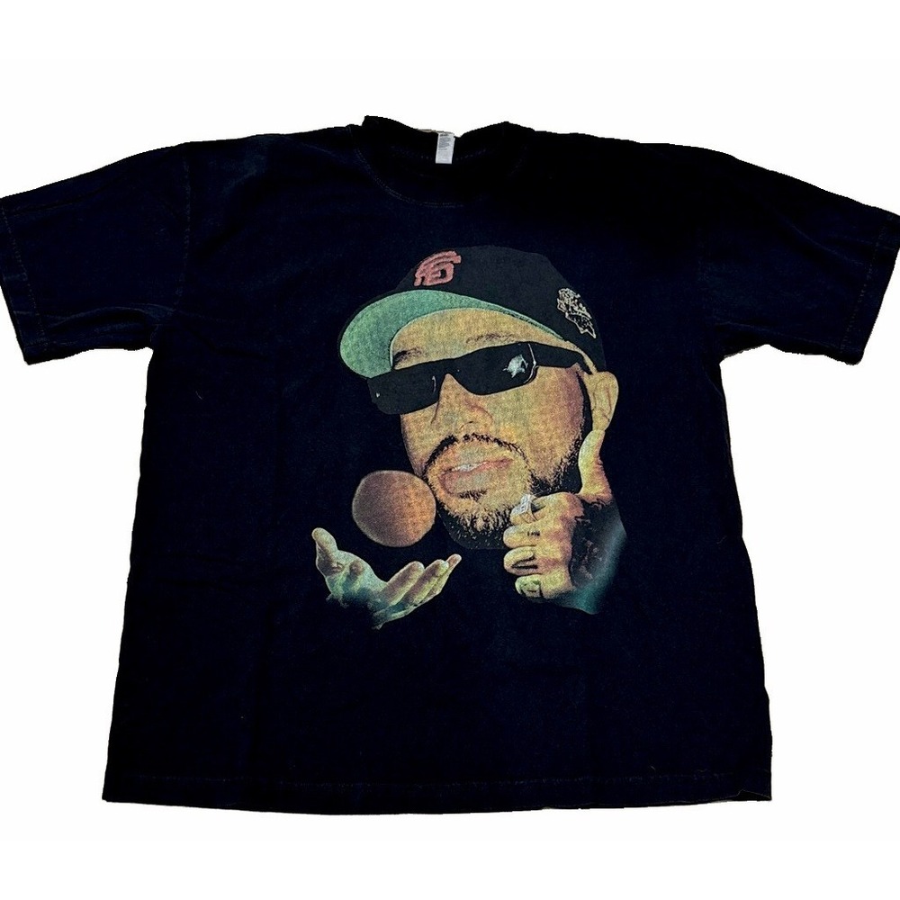 RARE Larry June Orange Print Tour T-Shirt BLK Los Angeles Apparel 6.5oz USA L